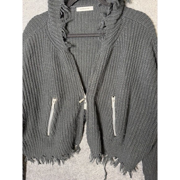 Manière De Voir Black Distressed Knit Zip Up Hoodie Cardigan Size M Streetwear - Picture 5 of 8